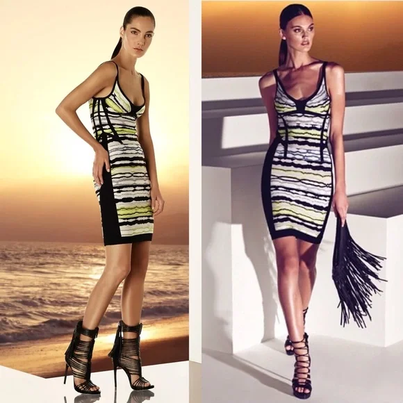 Herve Leger Rachael striped ripple jacquard dress size S small